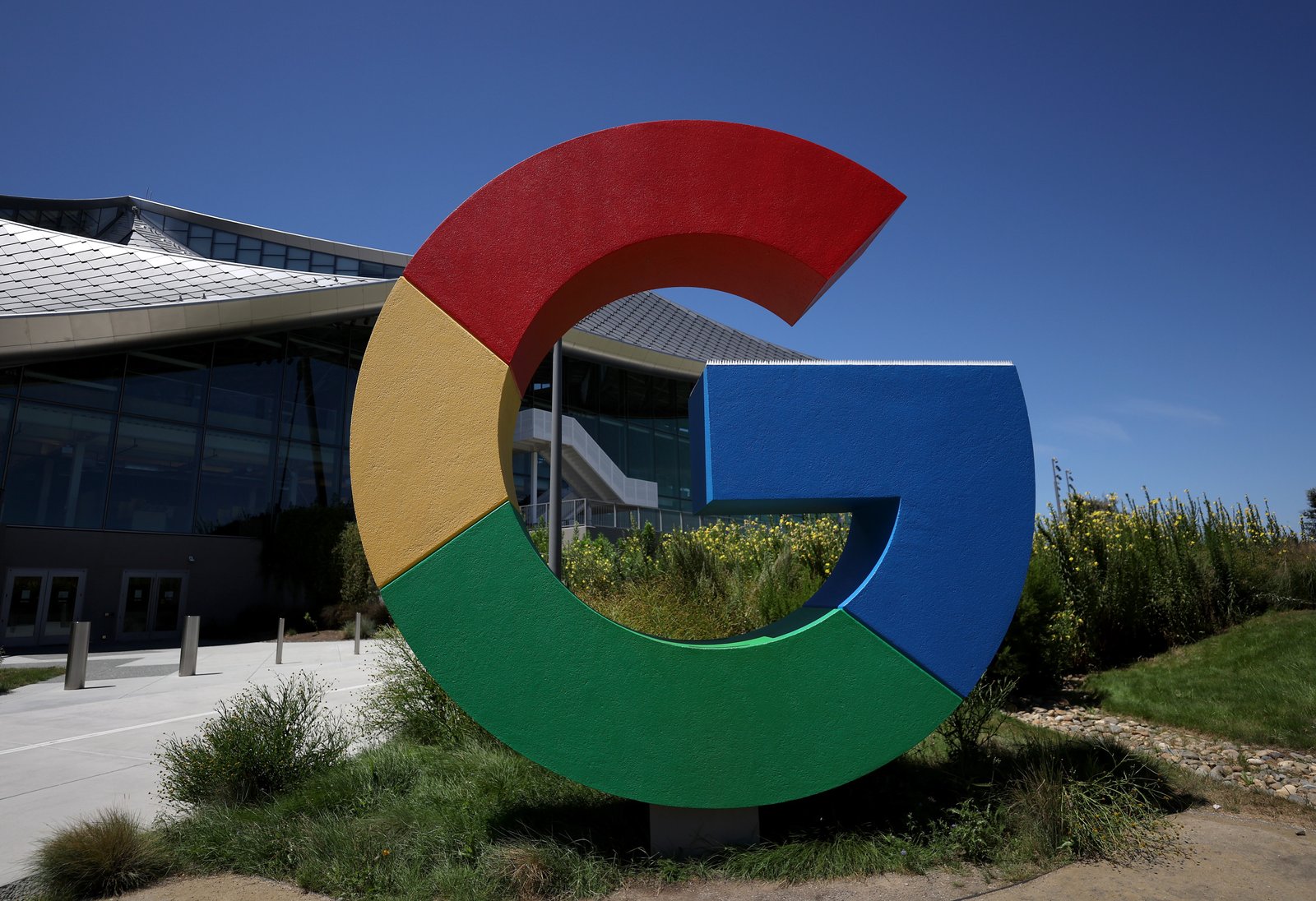 The Google logo at Google HQ, California.