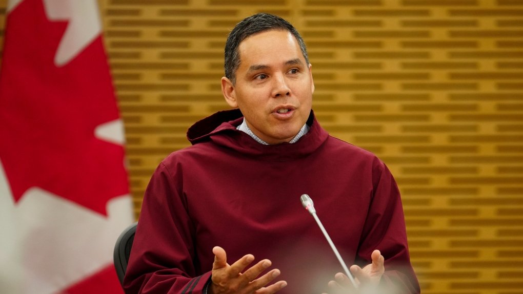 President of the Inuit Tapiriit Kanatami, Natan Obed, joins Prime Minister Justin Trudeau as they co-chair the meeting of Inuit-Crown Partnership Committee in Ottawa on Thursday, May 9, 2024. THE CANADIAN PRESS/Sean Kilpatrick