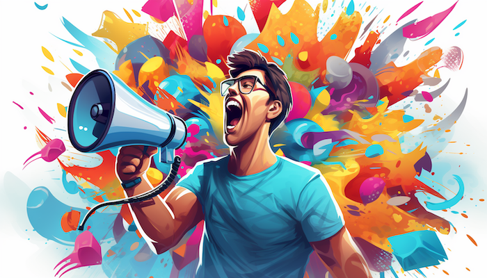 Illustration of man with a megaphone - bold colors