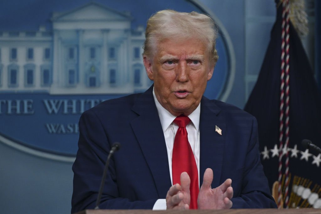 US President Donald Trump makes a press conference at the White House